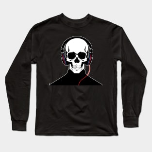 Cool Skull with Headphones | Listening Music Long Sleeve T-Shirt